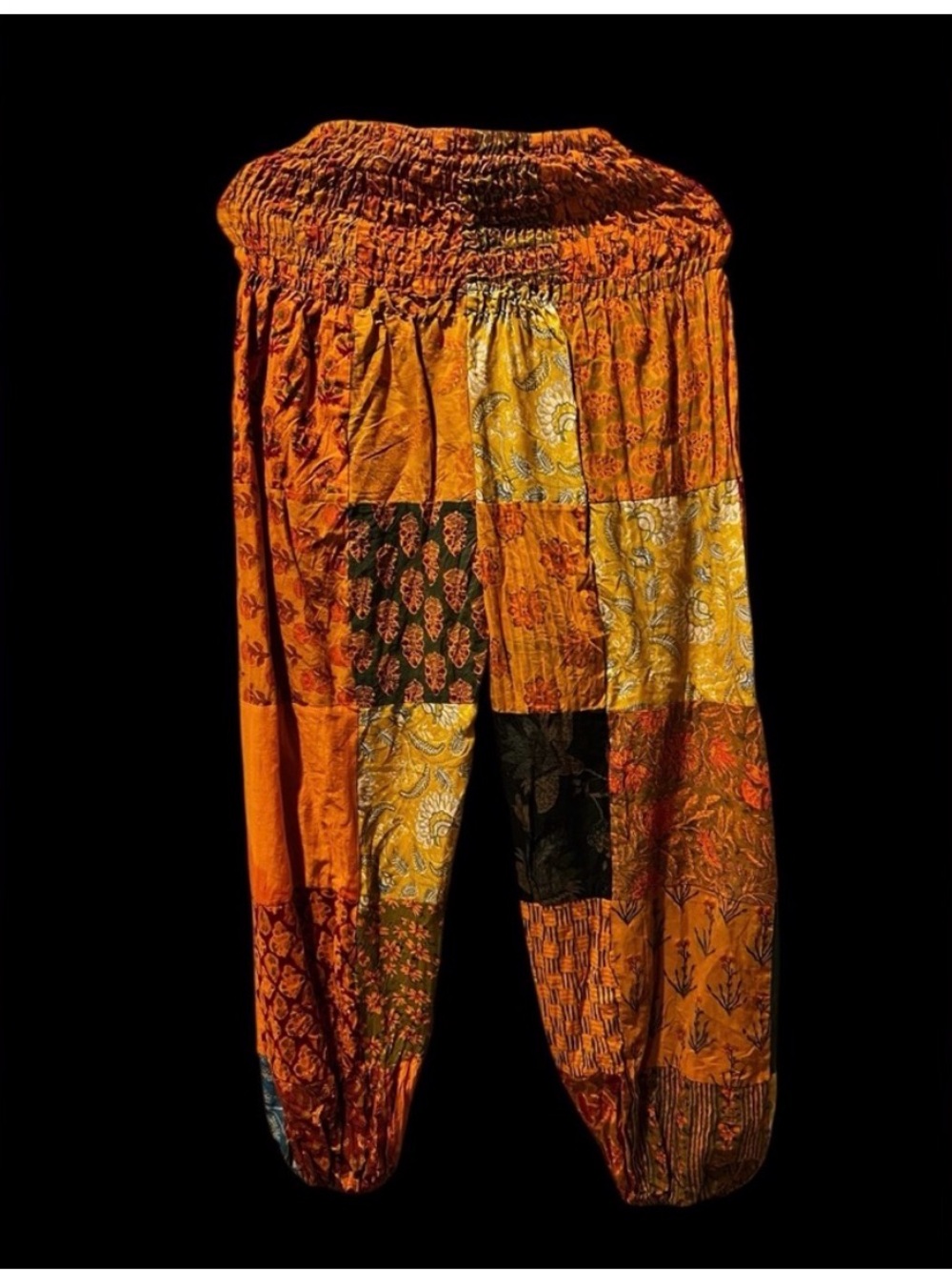 #3 orange NWT 100% cotton all elastic smocked waist patchwork jogger pants